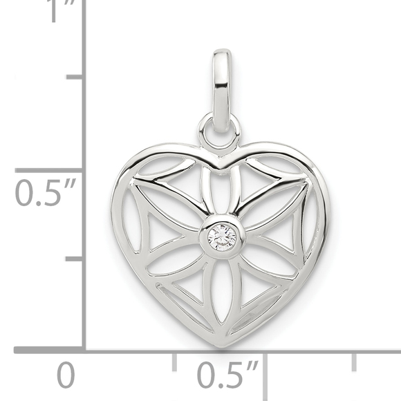 Sterling Silver E-coated CZ Cut Out Heart Pendant - Picture 4 of 4